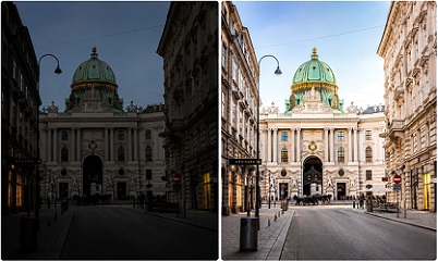 Before and after AI image brightness enhancement using PHIEN Image