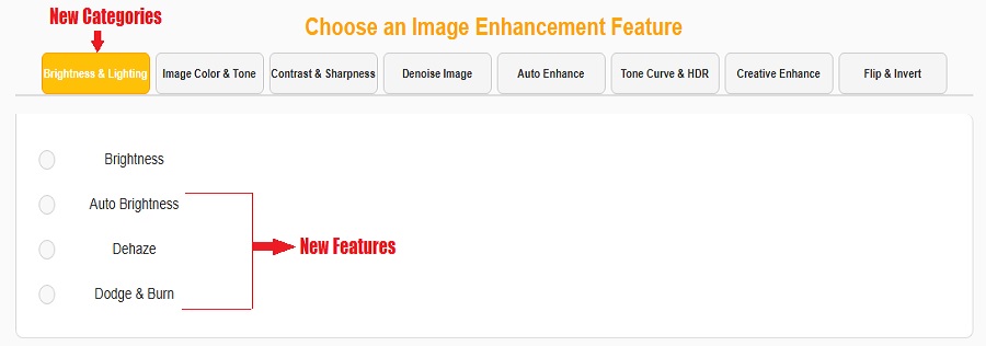 Newly introduced categories and features